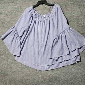 West Port women's blouse top size 3X blue stripped bell sleeve